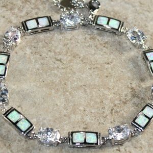 White Fire Opal Silver Bracelet